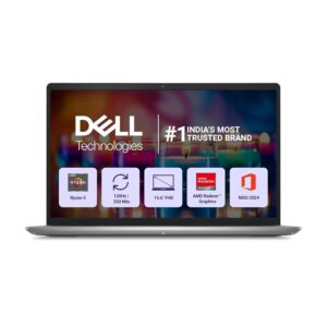 Dell 15, AMD Ryzen 5-7530U Processor, 16GB RAM, 512GB SSD, FHD IPS 15.6"/39.62 cm 120Hz Display, Windows 11, MSO'24, Platinum Silver, 1.67kg, Standard Keyboard, 15 Month McAfee, Thin & Light Laptop