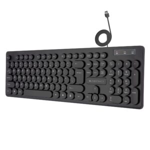 Zebronics K24 Wired USB Keyboard, 104 Keys, Long Life 8 Million Keystrokes, Silent & Comfortable Use, Slim Design, Retractable Stand, 1.5 Meter Textured Cable, UV Coated keycaps