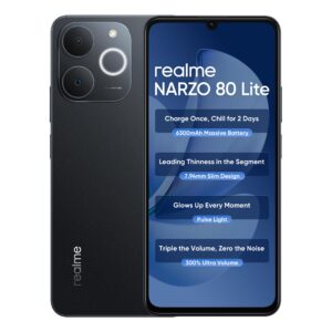 realme NARZO 80 Lite 4G (Obsidian Black, 6GB+128GB) | 6300mAh Segment's Biggest Battery | 7.94mm Slim Design | 300% Ultra Volume | Pulse Light: 9 Colors, 5 Glow Modes | Ai Assist