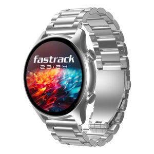 Fastrack Astor FR2 Pro 1.43" AMOLED Stainless Steel Smart Watch with SpO2, Heart Rate, BT Calling, Adaptive AOD, Functional Crown, AI Voice Assistant – Smartwatch for Stylish Professionals (Silver)