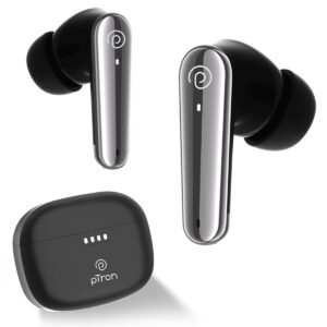 pTron Newly Launched Bassbuds Prism TWS Earbuds with 3D AudioScape, 45Hrs Playtime, TruTalk AI-ENC Calls, 50ms Low Latency Sync, BT5.3, Type-C Fast Charging, Voice Asst. & IPX5 Water Resistant (Black)