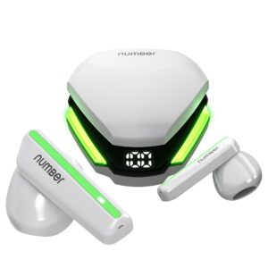 Number Super Buds 111, AI ENC Gaming TWS Earbuds, Low Latency 45MS, Upto 32Hrs Playback Bluetooth (White Neon)