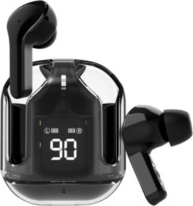 Olivepranc Ultrapods TWS Earbud Transparent Design, 30 Hrs Playtime with Fast 30 Hrs Playtime with Fast Charging Bluetooth 5.313Mm Hd Bass Drivers (Black) - in Ear