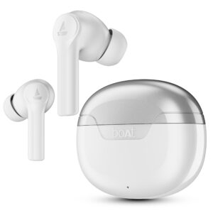 Boat Airdopes 300, Cinematic Spatial Audio, 50HRS Battery, 4Mic AI ENx, Fast Charge, App Support, Low Latency, IPX4, v5.3 Bluetooth TWS in Ear Earbuds Wireless Earphones with mic (Chrome White)